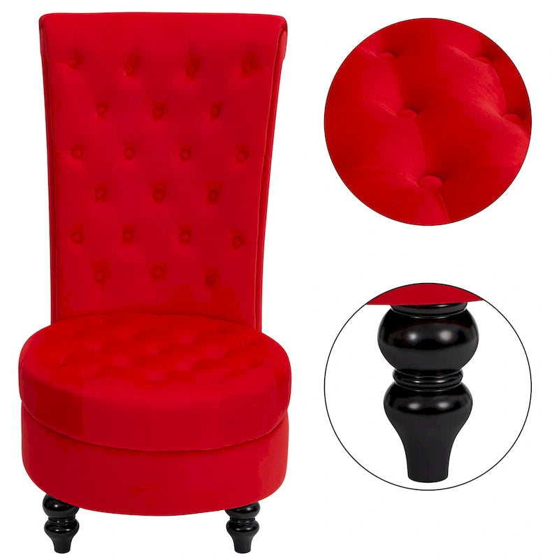 High-Back Tufted Velvet Accent Chair Retro Throne Style with Rubberwood Legs