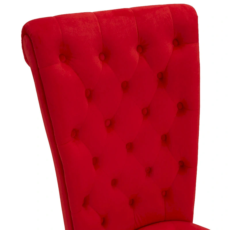 High-Back Tufted Velvet Accent Chair Retro Throne Style with Rubberwood Legs