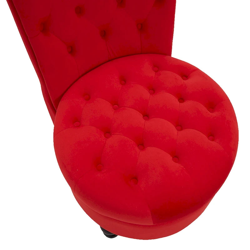 High-Back Tufted Velvet Accent Chair Retro Throne Style with Rubberwood Legs