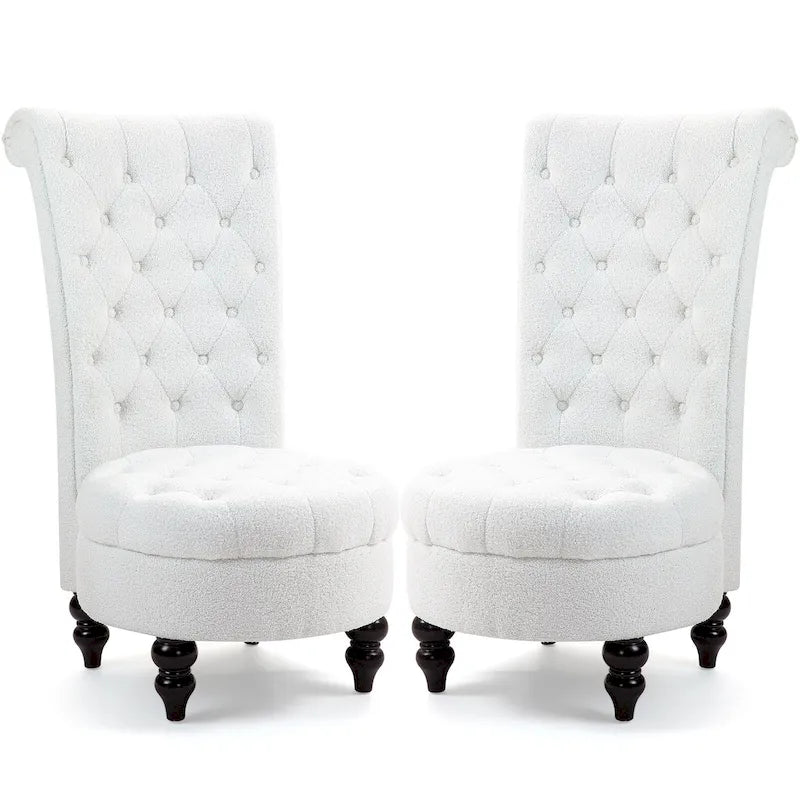 High-Back Tufted Velvet Accent Chair Retro Throne Style with Rubberwood Legs