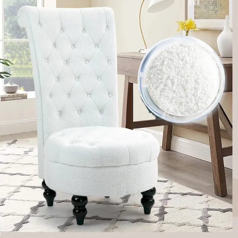High-Back Tufted Velvet Accent Chair Retro Throne Style with Rubberwood Legs