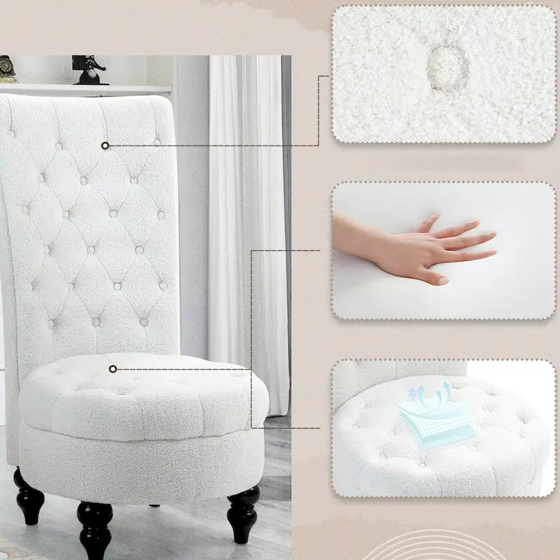 High-Back Tufted Velvet Accent Chair Retro Throne Style with Rubberwood Legs