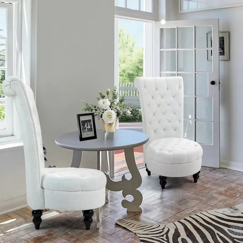 High-Back Tufted Velvet Accent Chair Retro Throne Style with Rubberwood Legs