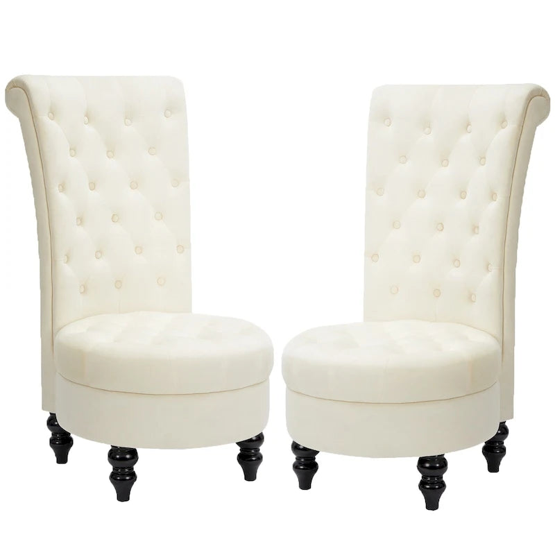 High-Back Tufted Velvet Accent Chair Retro Throne Style with Rubberwood Legs