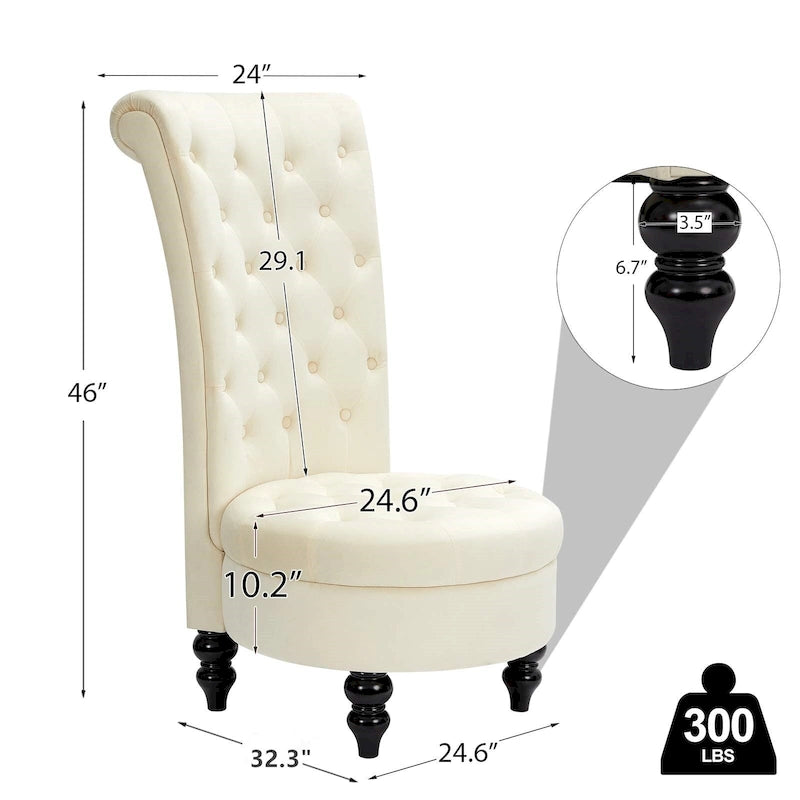 High-Back Tufted Velvet Accent Chair Retro Throne Style with Rubberwood Legs
