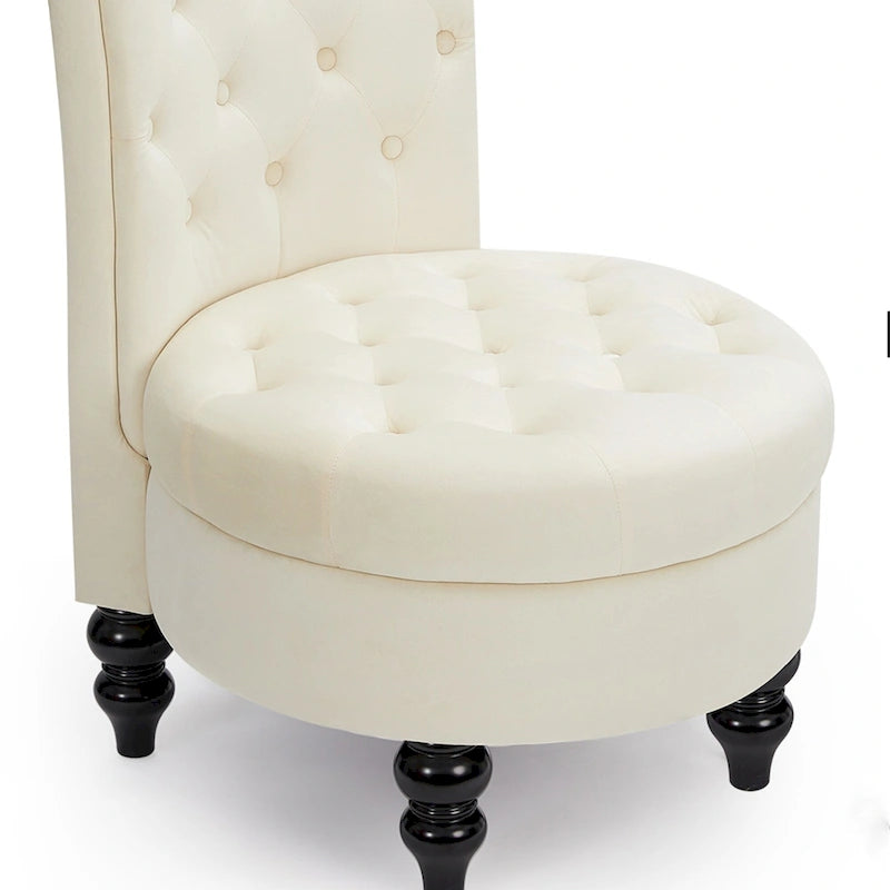 High-Back Tufted Velvet Accent Chair Retro Throne Style with Rubberwood Legs