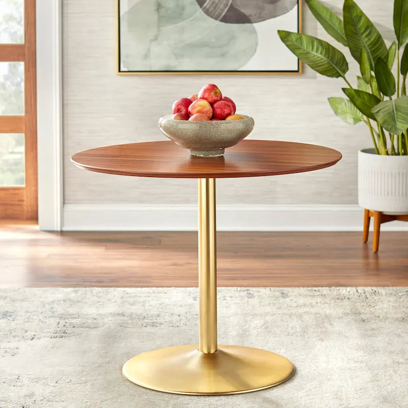 Round Dining Table with Sleek Metal Base Multi-Finish White Gold Chrome