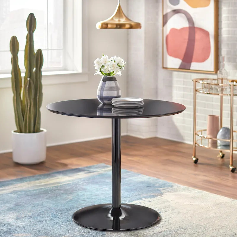 Round Dining Table with Sleek Metal Base Multi-Finish White Gold Chrome