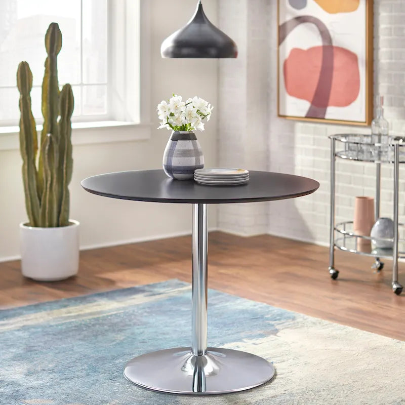Round Dining Table with Sleek Metal Base Multi-Finish White Gold Chrome