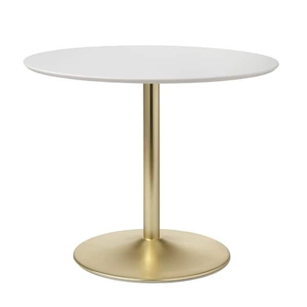 Round Dining Table with Sleek Metal Base Multi-Finish White Gold Chrome