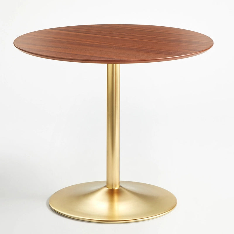 Round Dining Table with Sleek Metal Base Multi-Finish White Gold Chrome