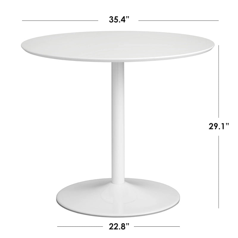 Round Dining Table with Sleek Metal Base Multi-Finish White Gold Chrome