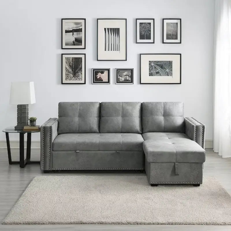 Modern Reversible L-shaped Sleeper Sectional Sofa Bed with Storage Chaise