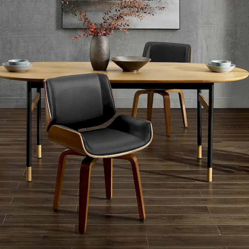 Mid-Century Faux Leather Swivel Bentwood Dining Chair Black Brown
