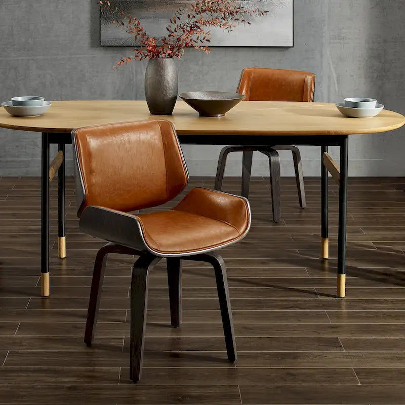 Mid-Century Faux Leather Swivel Bentwood Dining Chair Black Brown