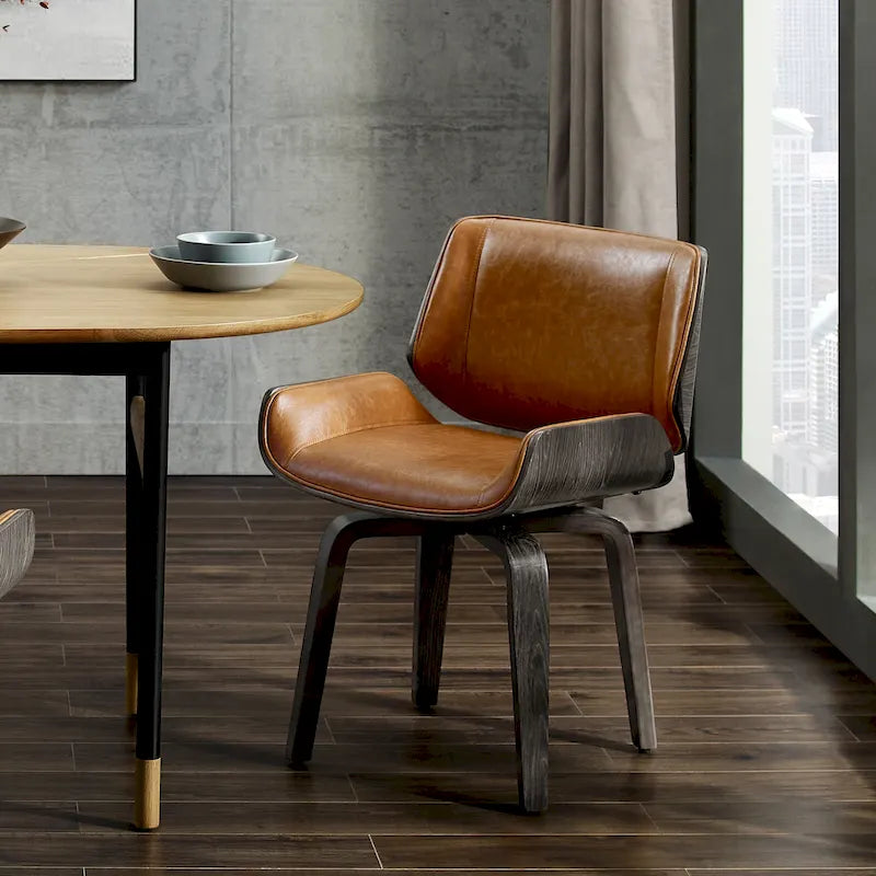 Mid-Century Faux Leather Swivel Bentwood Dining Chair Black Brown