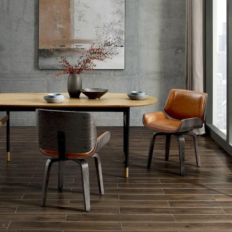 Mid-Century Faux Leather Swivel Bentwood Dining Chair Black Brown