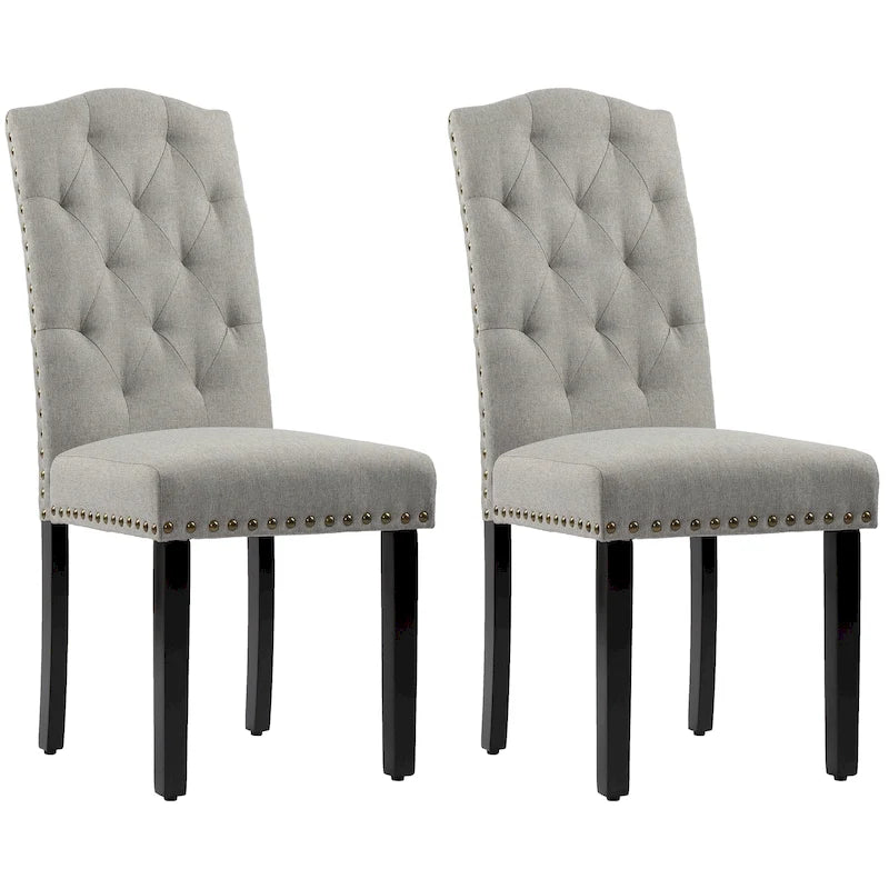 Solid Wood Tufted Dining Chairs, Kitchen Dining Room Chairs with Bronze Nailhead Trim Set of 2