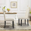 Solid Wood Tufted Dining Chairs, Kitchen Dining Room Chairs with Bronze Nailhead Trim Set of 2