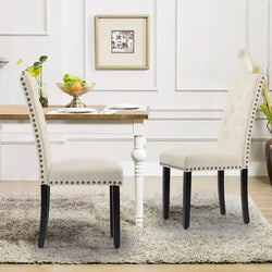 Solid Wood Tufted Dining Chairs, Kitchen Dining Room Chairs with Bronze Nailhead Trim Set of 2