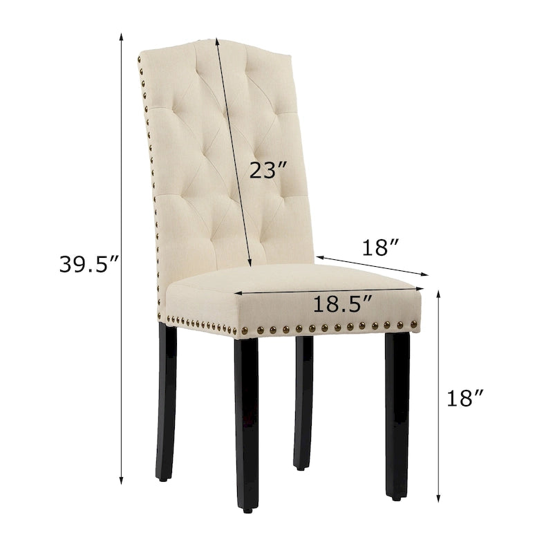 Solid Wood Tufted Dining Chairs, Kitchen Dining Room Chairs with Bronze Nailhead Trim Set of 2