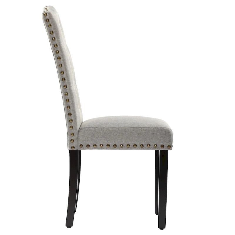 Solid Wood Tufted Dining Chairs, Kitchen Dining Room Chairs with Bronze Nailhead Trim Set of 2