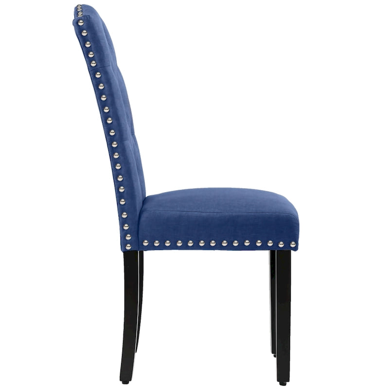 Solid Wood Tufted Dining Chairs, Kitchen Dining Room Chairs with Bronze Nailhead Trim Set of 2