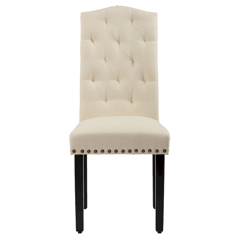 Solid Wood Tufted Dining Chairs, Kitchen Dining Room Chairs with Bronze Nailhead Trim Set of 2