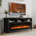 65" Electric Fireplace TV Stand with Open Shelves, Black & Grey