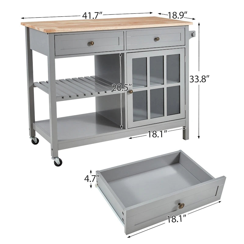 42-Inch Rolling Kitchen Island Microwave Cabinet Trolley Cart White Grey