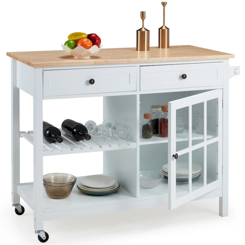 42-Inch Rolling Kitchen Island Microwave Cabinet Trolley Cart White Grey