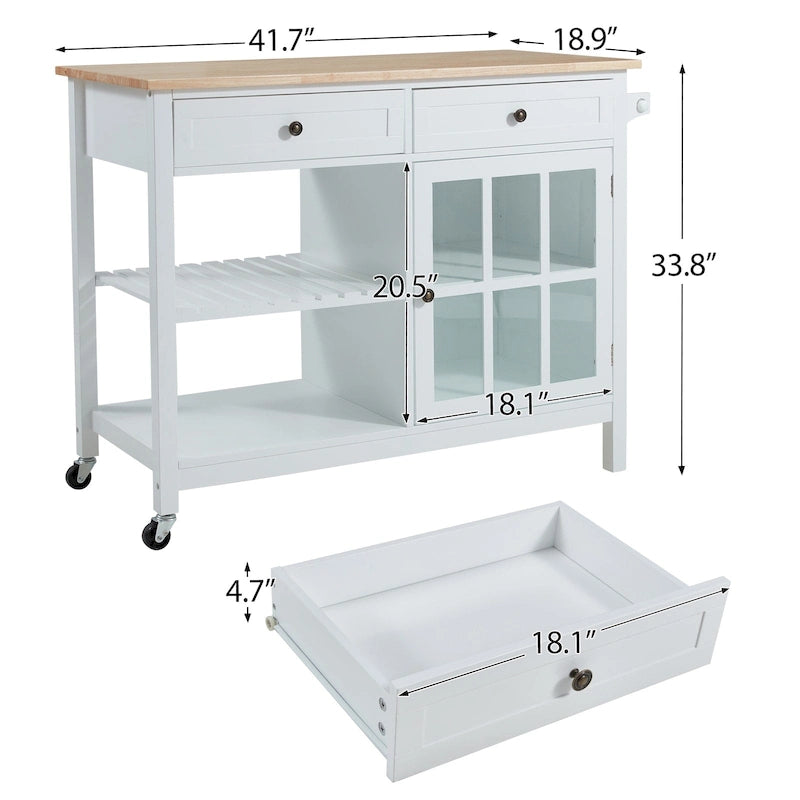 42-Inch Rolling Kitchen Island Microwave Cabinet Trolley Cart White Grey