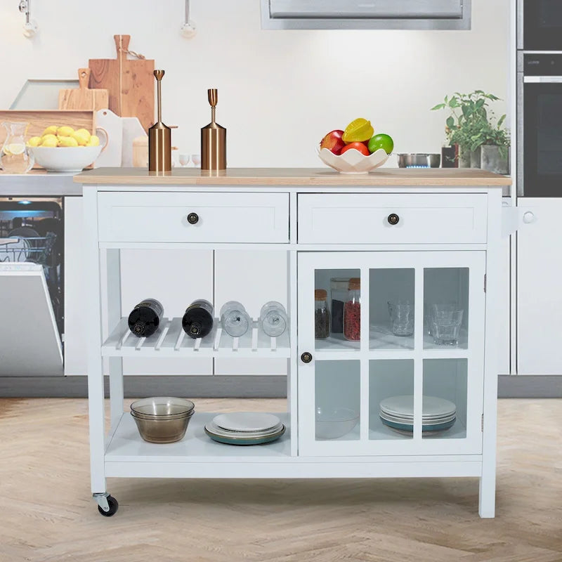 42-Inch Rolling Kitchen Island Microwave Cabinet Trolley Cart White Grey