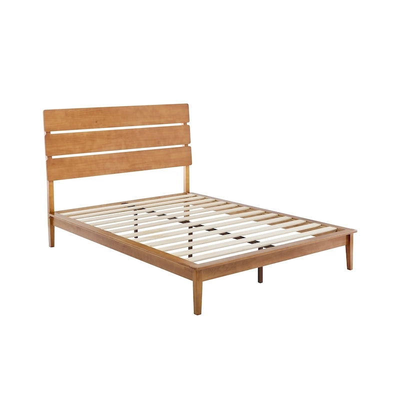 Low Profile Solid Wood Platform Bed with Adjustable Headboard, Natural Finish