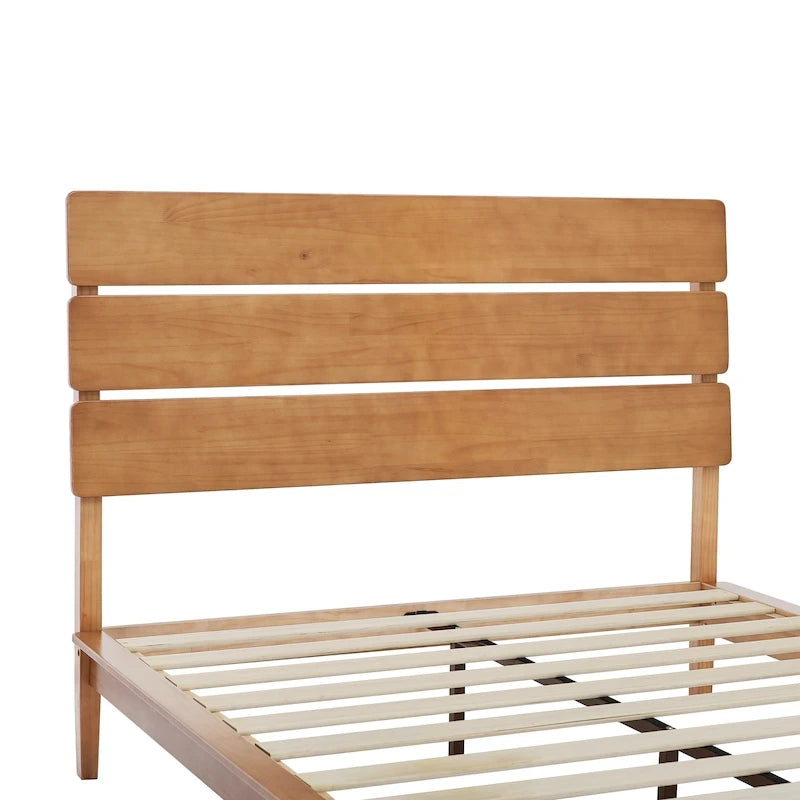 Low Profile Solid Wood Platform Bed with Adjustable Headboard, Natural Finish