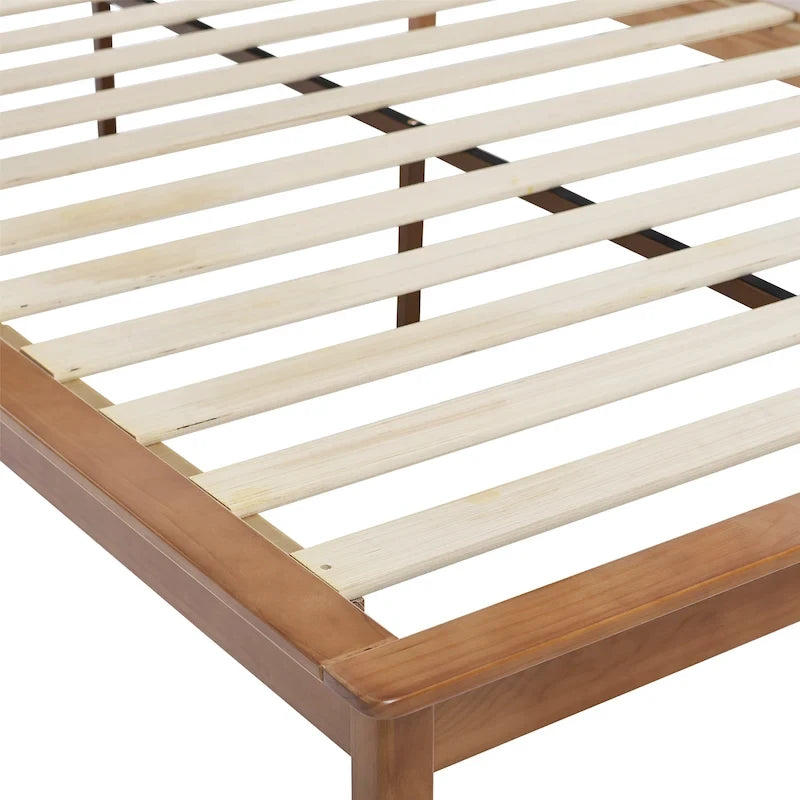 Low Profile Solid Wood Platform Bed with Adjustable Headboard, Natural Finish