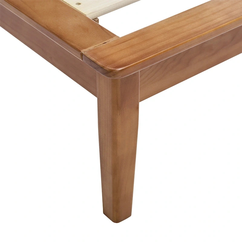 Low Profile Solid Wood Platform Bed with Adjustable Headboard, Natural Finish