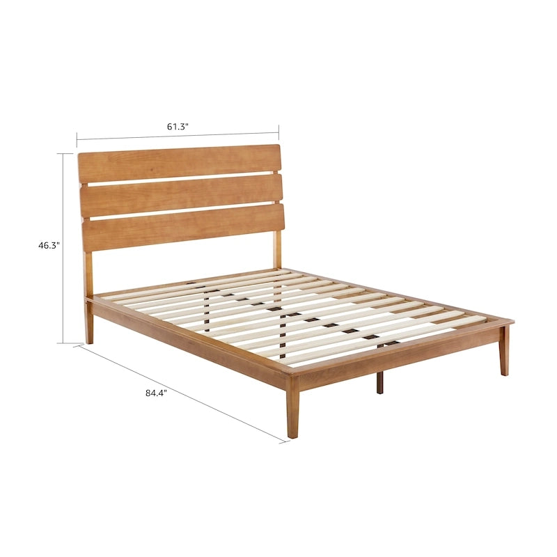 Low Profile Solid Wood Platform Bed with Adjustable Headboard, Natural Finish