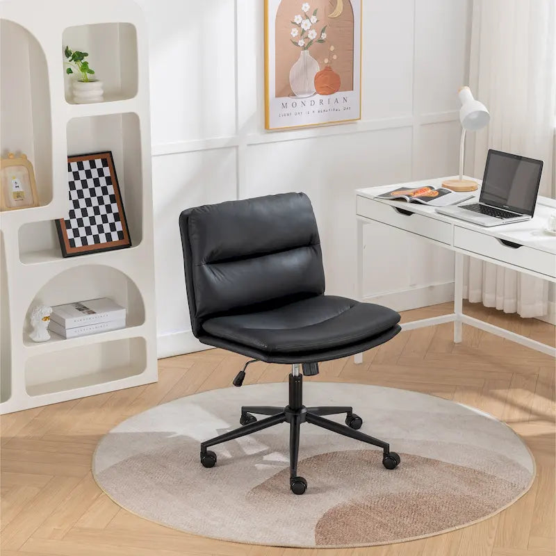 Height Adjustable Swivel Criss Cross Chair, Wide Cushioned Seat, PU Leather, Off-white / Grey / Black