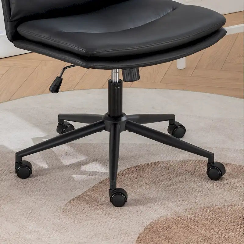 Height Adjustable Swivel Criss Cross Chair, Wide Cushioned Seat, PU Leather, Off-white / Grey / Black