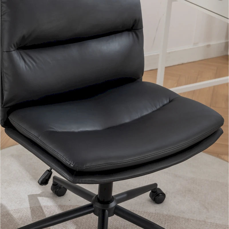 Height Adjustable Swivel Criss Cross Chair, Wide Cushioned Seat, PU Leather, Off-white / Grey / Black