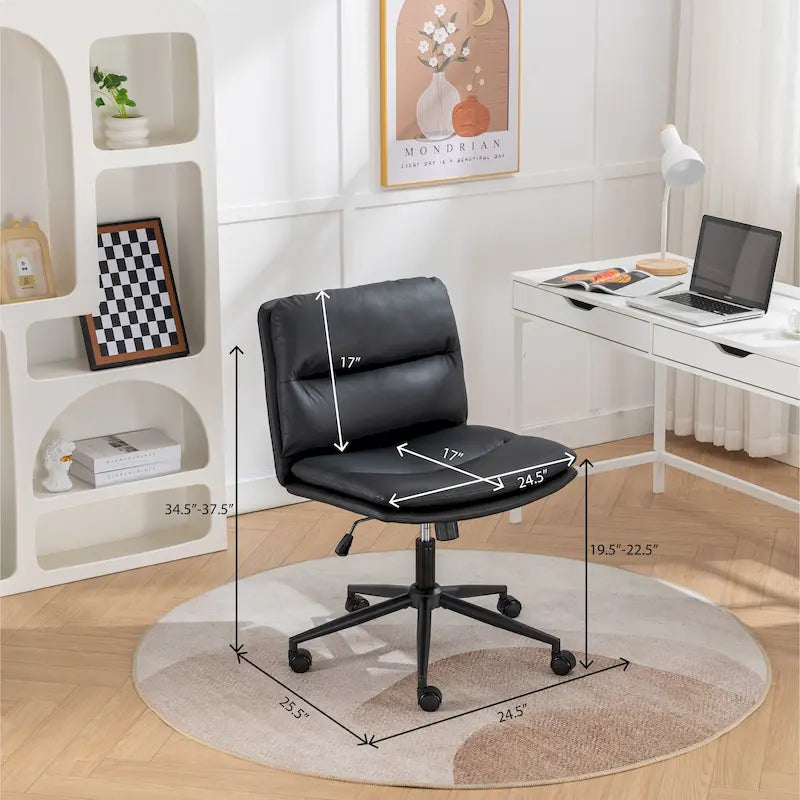 Height Adjustable Swivel Criss Cross Chair, Wide Cushioned Seat, PU Leather, Off-white / Grey / Black
