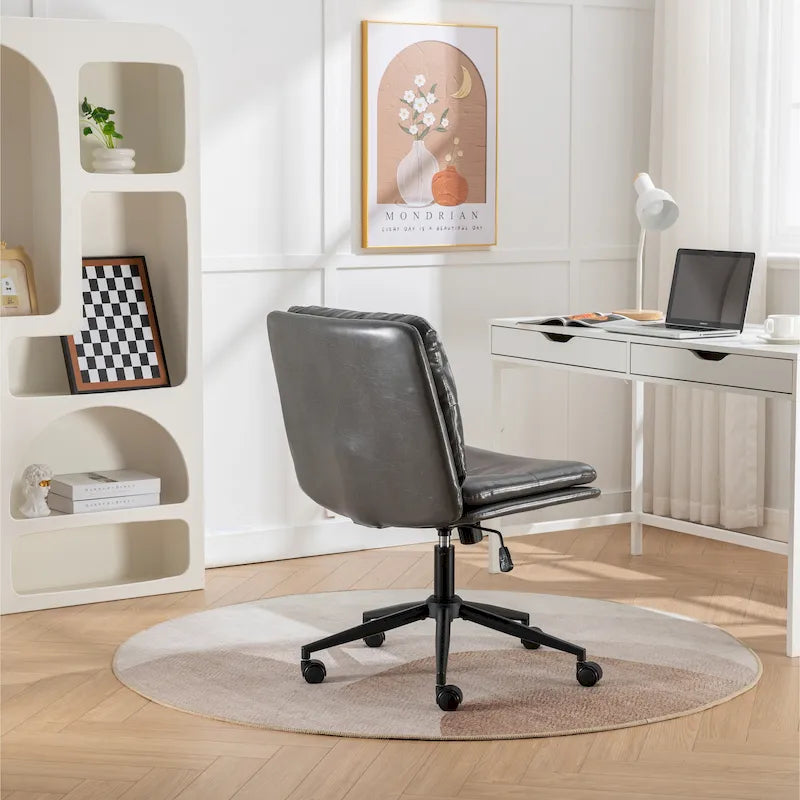 Height Adjustable Swivel Criss Cross Chair, Wide Cushioned Seat, PU Leather, Off-white / Grey / Black