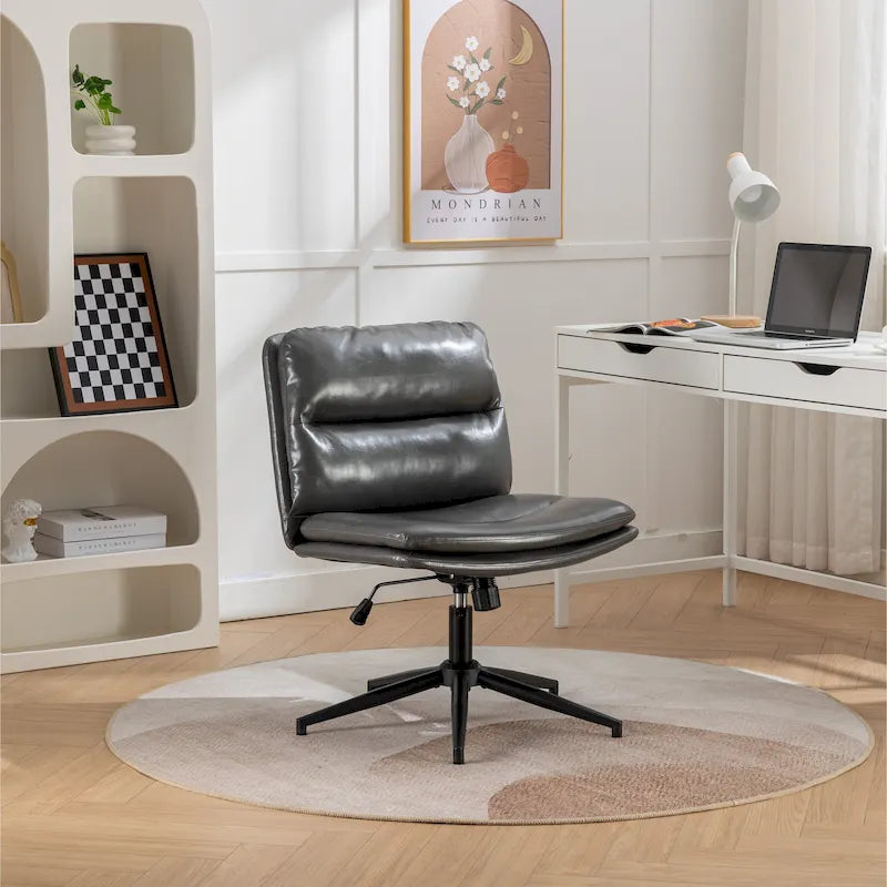 Height Adjustable Swivel Criss Cross Chair, Wide Cushioned Seat, PU Leather, Off-white / Grey / Black