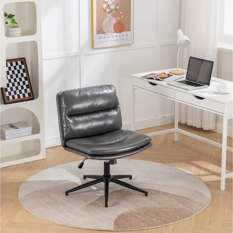 Height Adjustable Swivel Criss Cross Chair, Wide Cushioned Seat, PU Leather, Off-white / Grey / Black