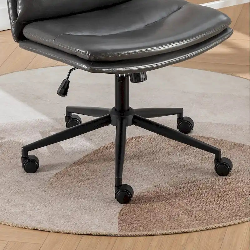Height Adjustable Swivel Criss Cross Chair, Wide Cushioned Seat, PU Leather, Off-white / Grey / Black