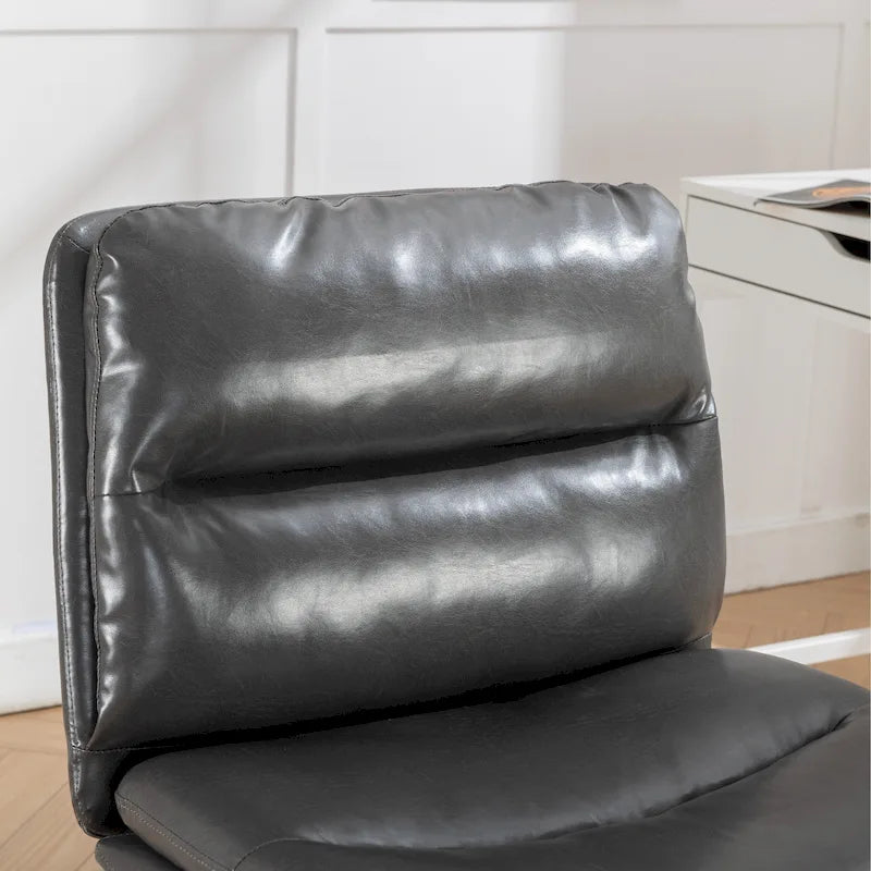Height Adjustable Swivel Criss Cross Chair, Wide Cushioned Seat, PU Leather, Off-white / Grey / Black