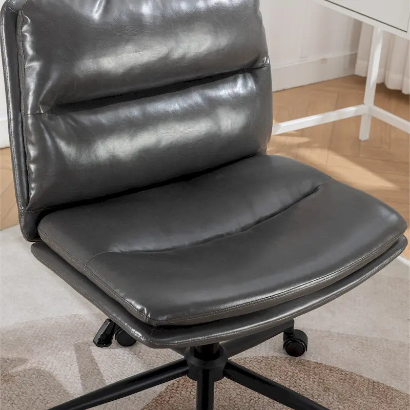 Height Adjustable Swivel Criss Cross Chair, Wide Cushioned Seat, PU Leather, Off-white / Grey / Black