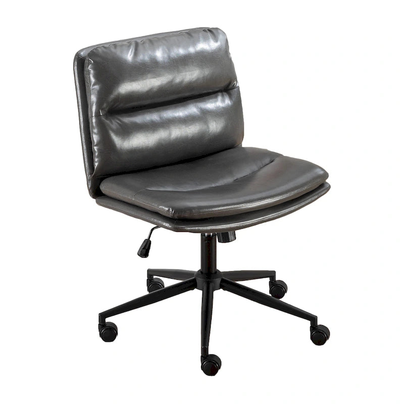 Height Adjustable Swivel Criss Cross Chair, Wide Cushioned Seat, PU Leather, Off-white / Grey / Black