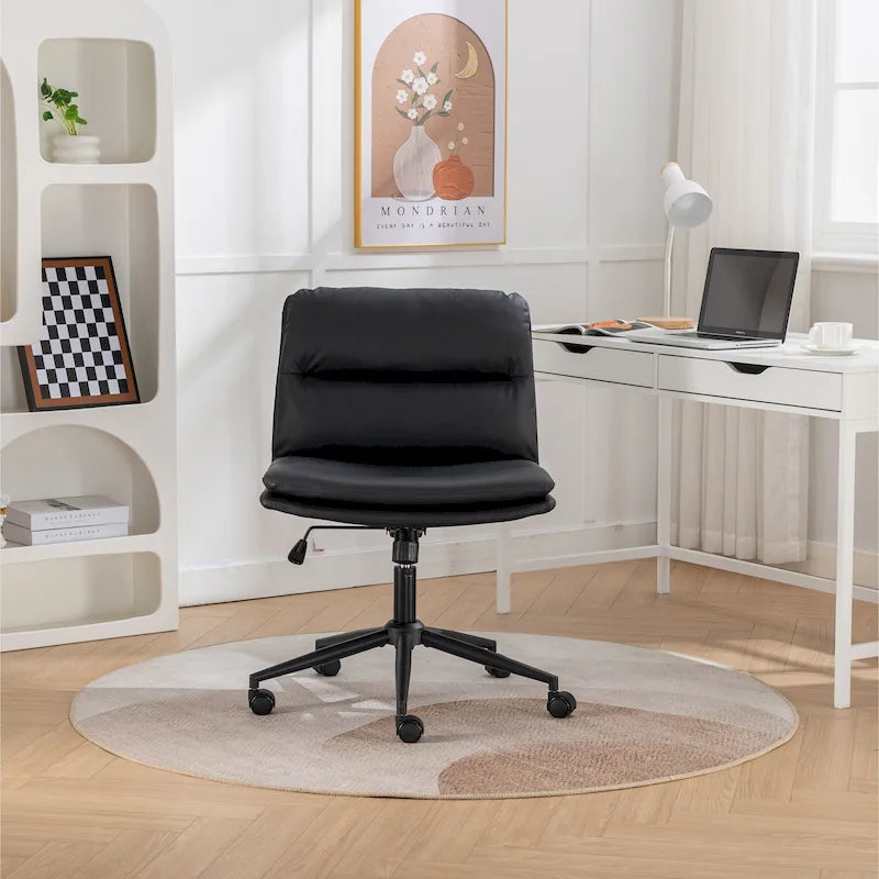 Height Adjustable Swivel Criss Cross Chair, Wide Cushioned Seat, PU Leather, Off-white / Grey / Black
